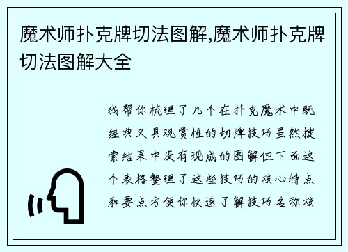 魔术师扑克牌切法图解,魔术师扑克牌切法图解大全
